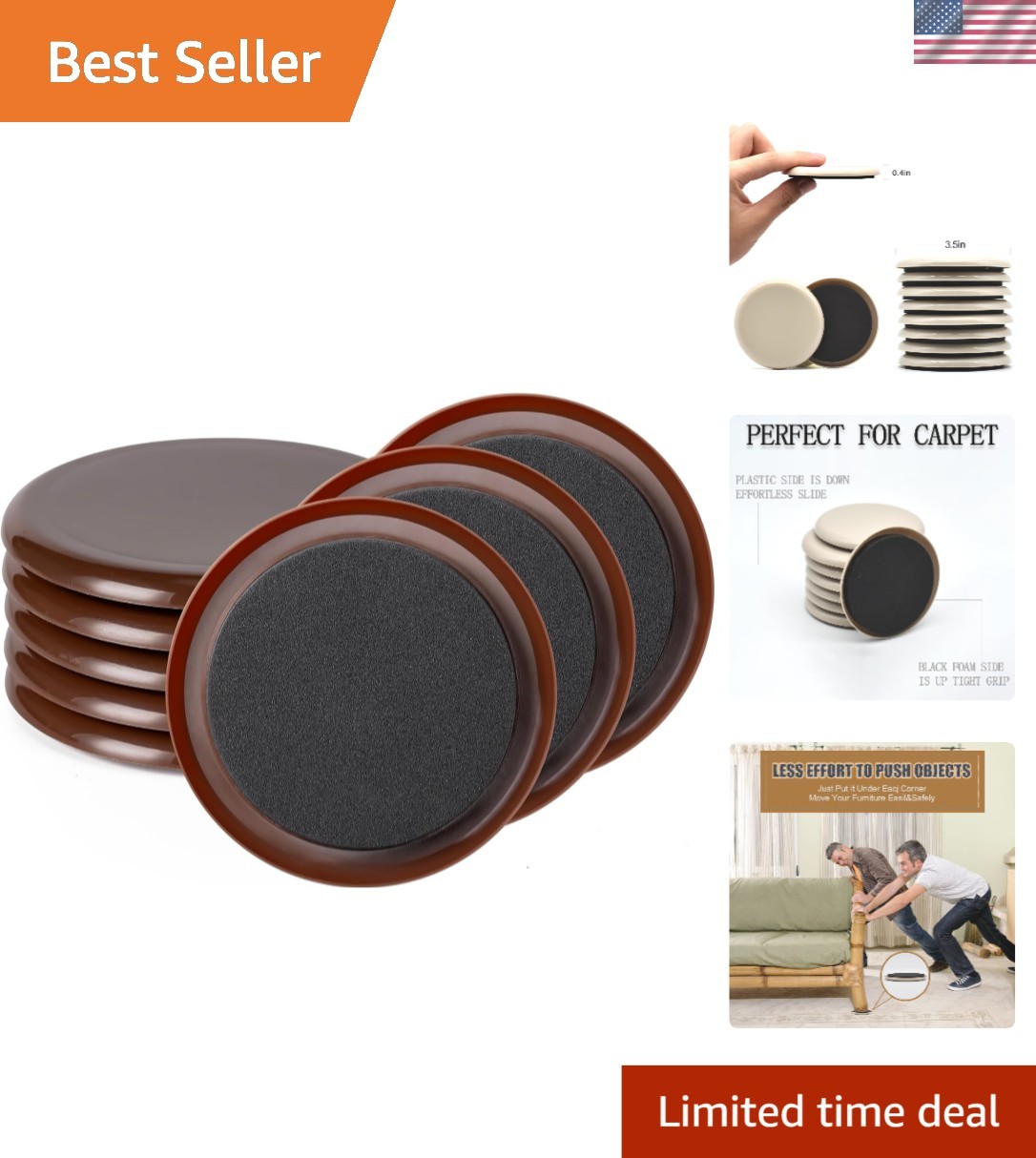Durable Round Furniture Glides - Easy Moving Sliders for Hardwood Floors 8 Pcs gallery