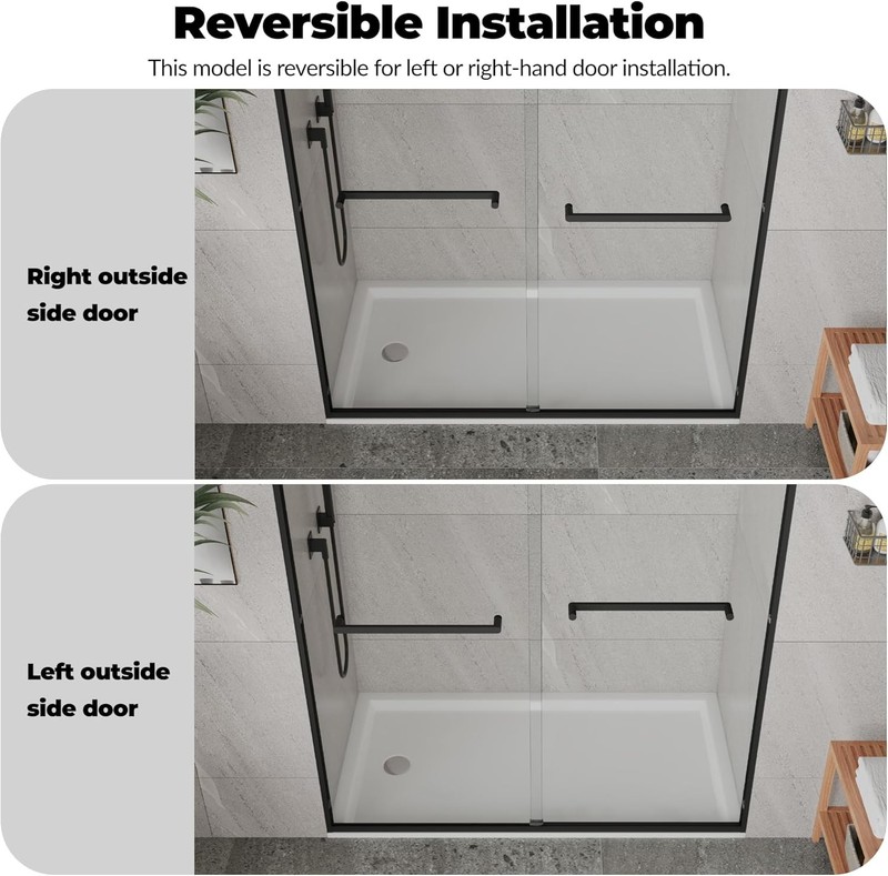 Frameless Double Sliding Shower Door 44-48"W x 72"H 5/16 in (8 mm) Thick, Black gallery