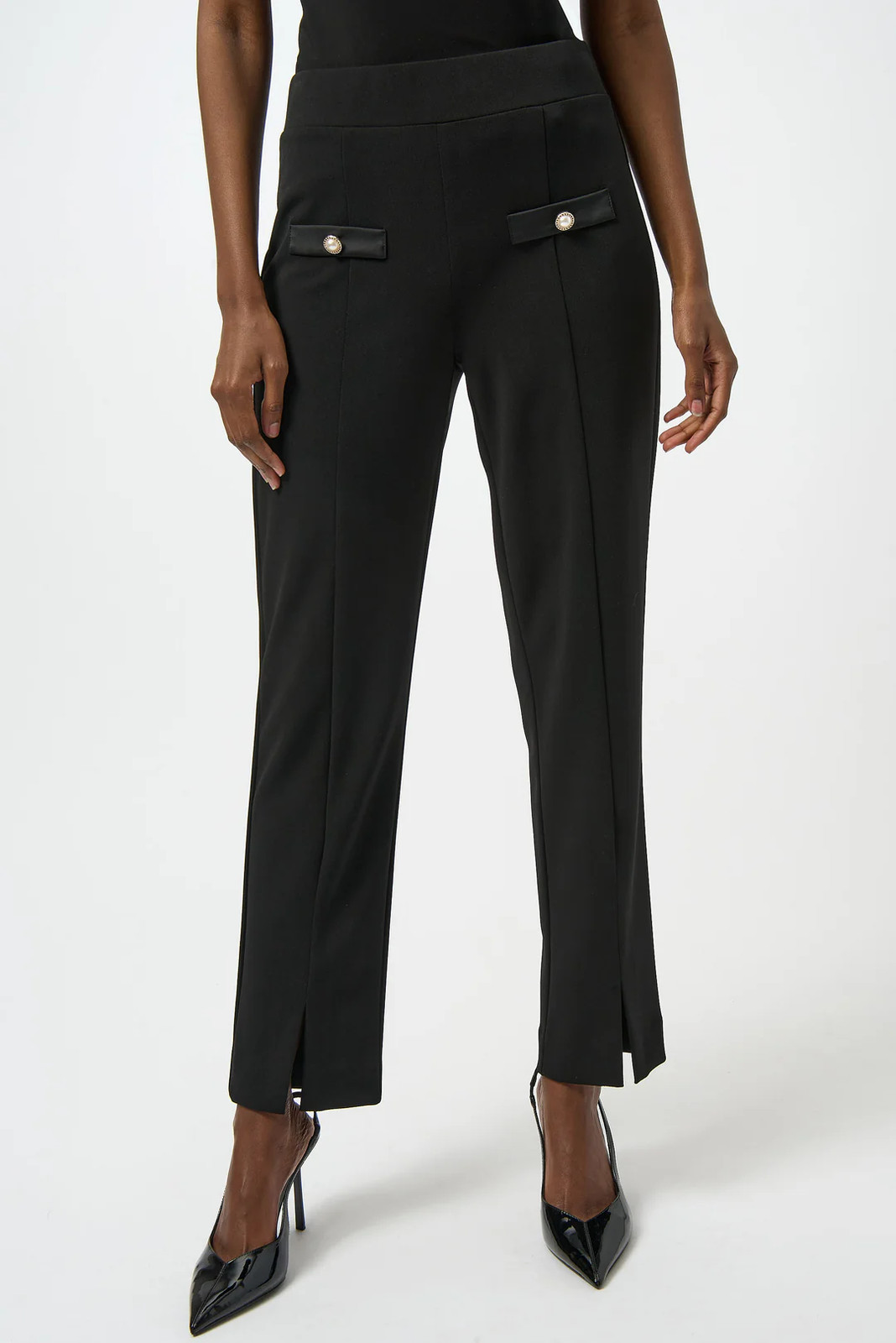 Joseph Ribkoff Black Front Slit Pull On Straight Pants 254185 gallery
