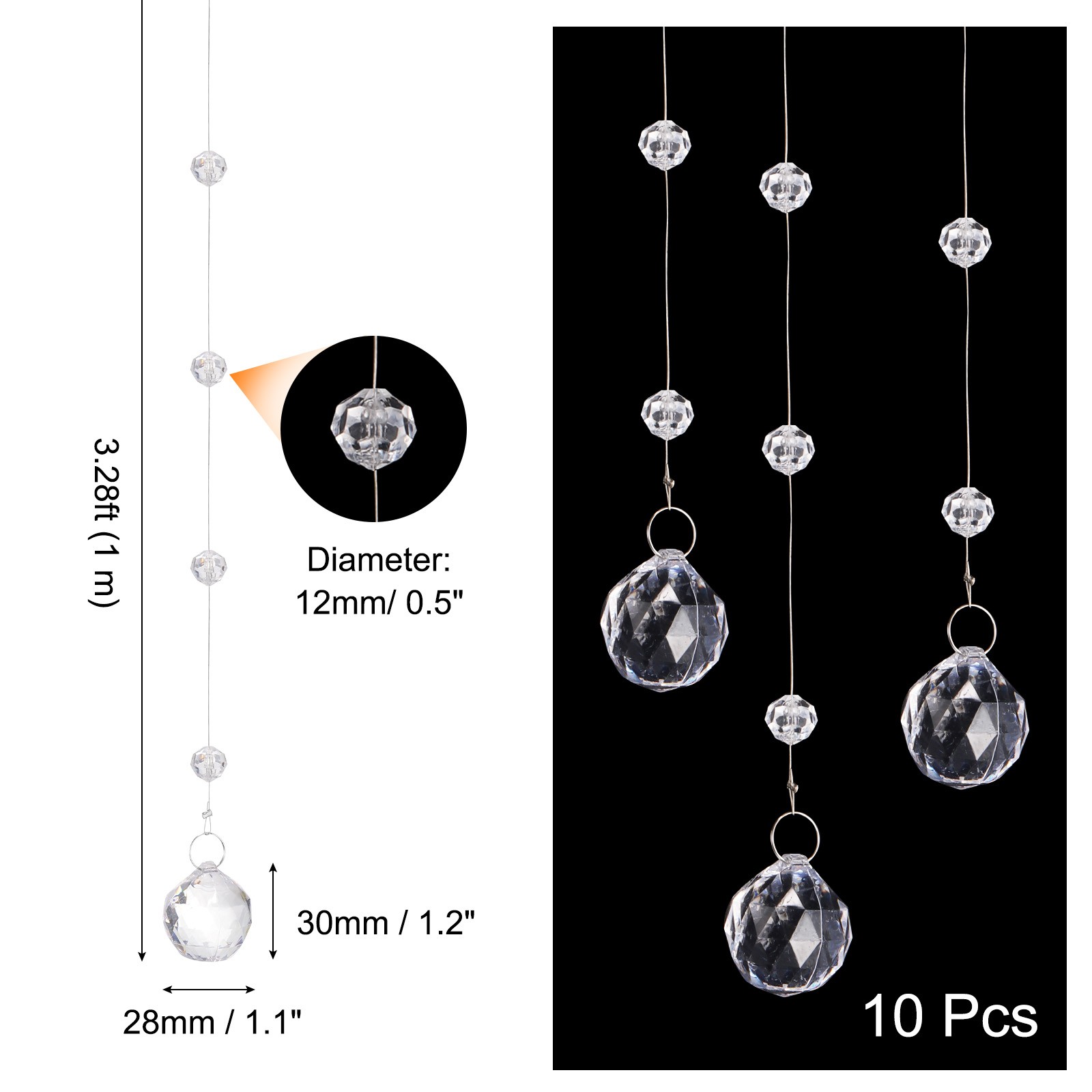 10Pcs Acrylic Crystal Garland Strands Pineapple Bead String Hanging(1m/3.28ft) gallery