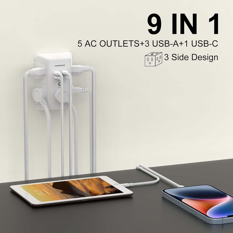USB Wall Charger, Multi Outlet Extender Surge Protector with 4 USB Ports, 1680J gallery