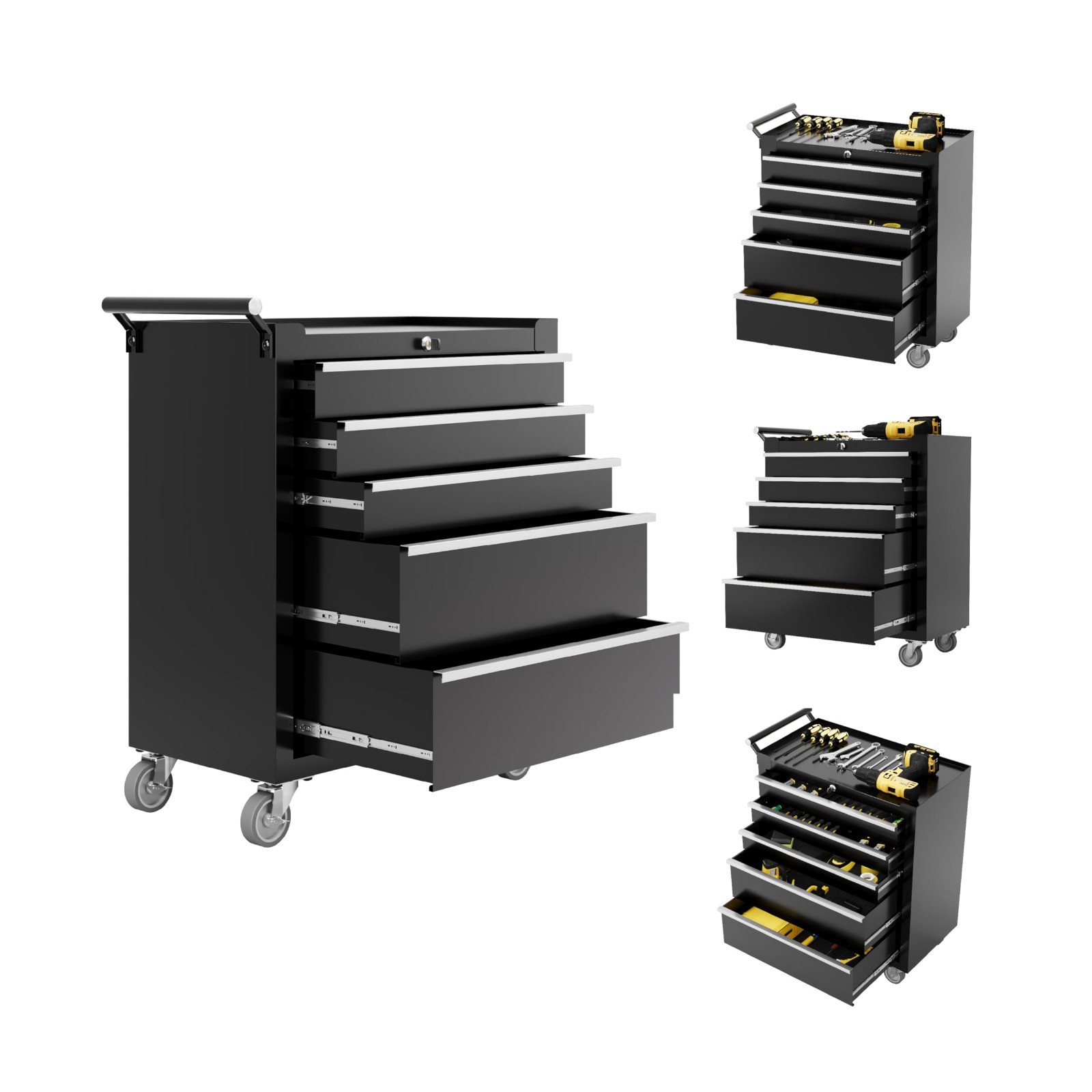 5 Drawers Rolling Tool Box Cart Tool Storage Cabinet Steel Lockable Tool Chest gallery