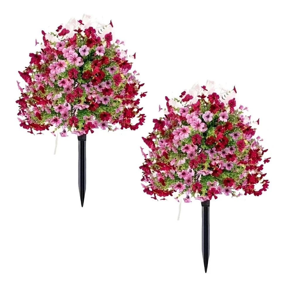 2pcs Artificial Violet Flowers Garden Stake Outdoor Fake Plants Patio Yard Decor gallery