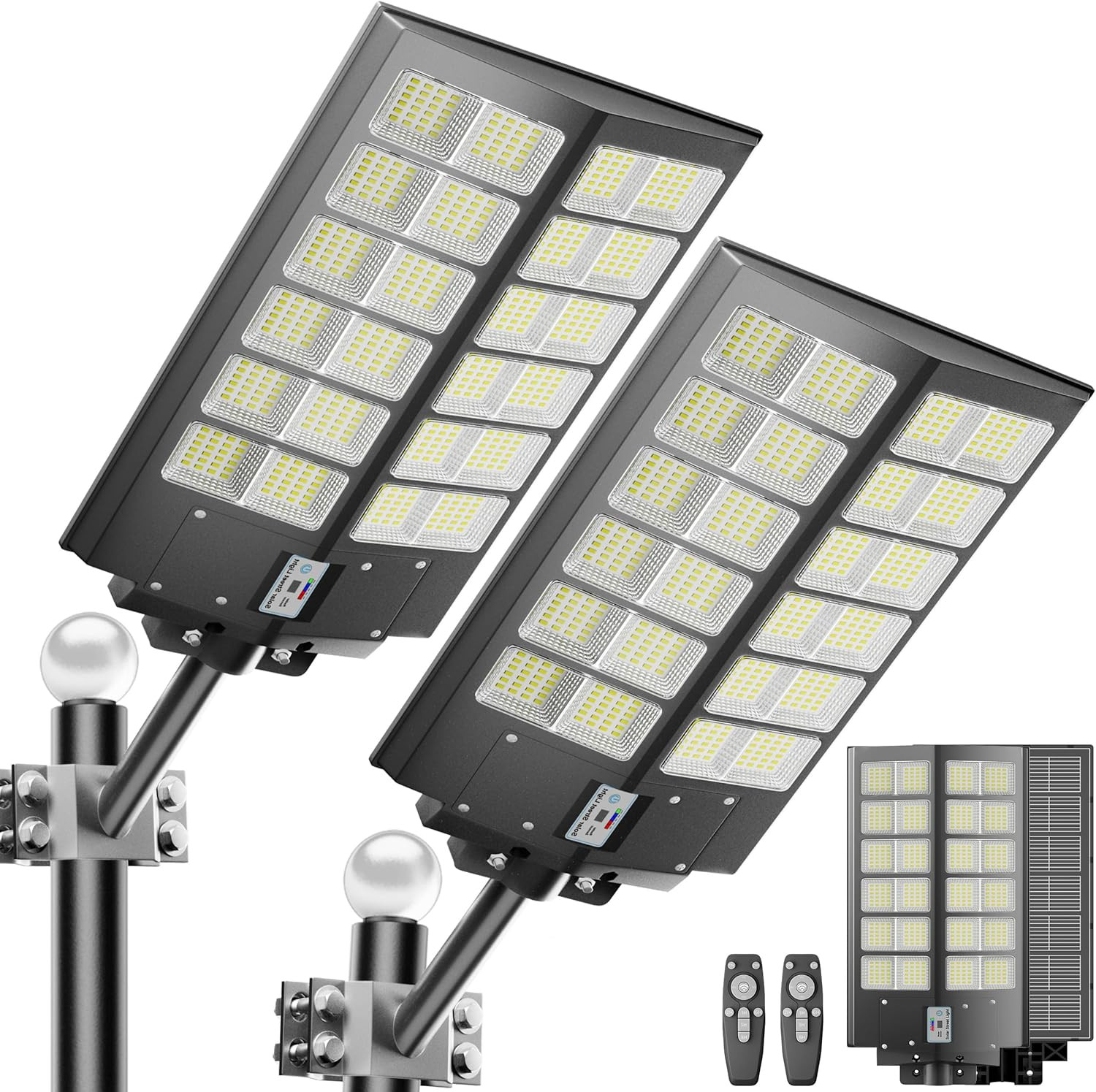 2-Pack Solar Street Light - 9000W Solar Street Lights Outdoor 300000LM, 7000K Co gallery