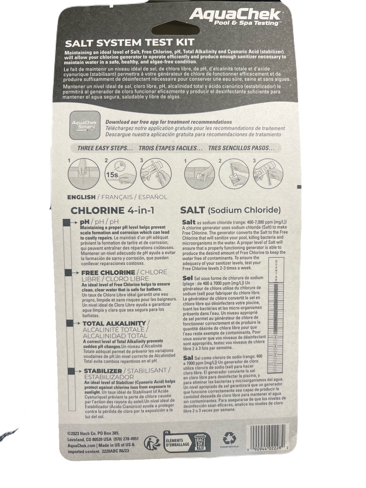 AquaChek 542228A Pool/Spa Salt Water Test Strips Kit 10ct Salt/25ct Cl Exp 04/27 gallery