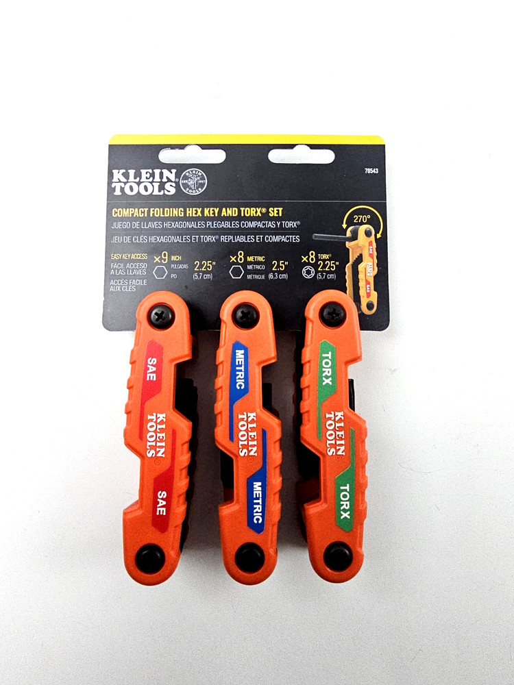Klein Tools 70543 Compact Folding Hex Key Set, 25-Key, SAE, Metric Torx, 3-Piece