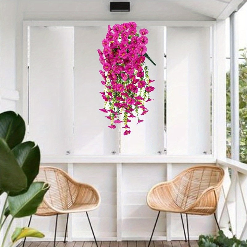 4Pcs UV Resistant Artificial Hanging Morning Glory Flower Faux Vine Garden Decor gallery