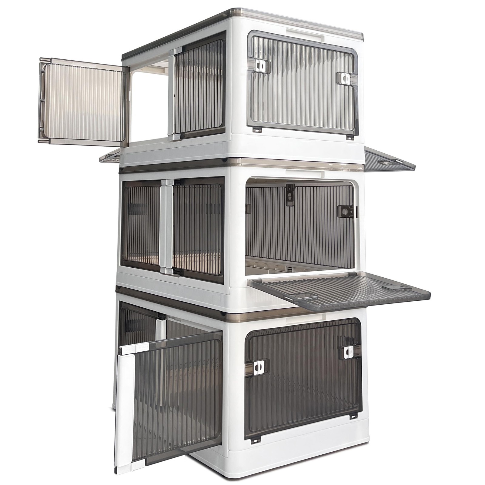 Stackable Storage Bins with Doors - 3 Tier 80Qt Each Plastic Collapsible Stor... gallery