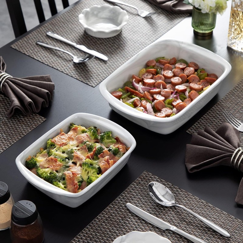 2 Pcs Rectangular Baking Dish 11'' 8''), Marble Grey Porcelain Bakeware Set gallery