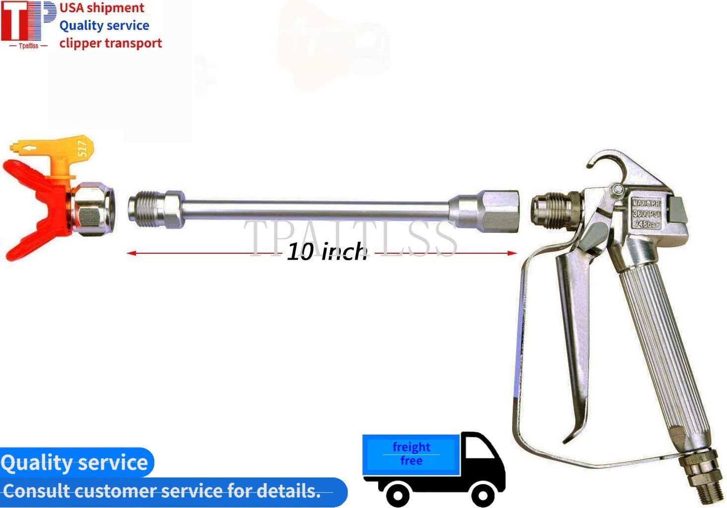 3600 PSI Airless Paint Spray Gun 517 Tip with 10 Inch Extension Pole Free Ship gallery