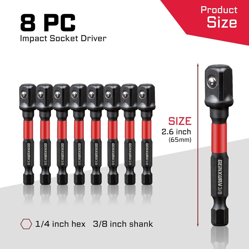 8Pcs Impact Socket Adapter Set, 3/8" Drive Square, 2.5Inches Extension Bit Socke gallery