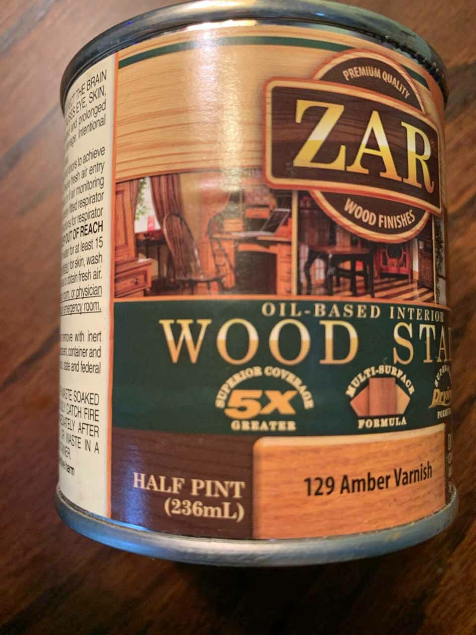 Zar Interior Stain, 129 AMBER VARNISH, 1/2 pint gallery