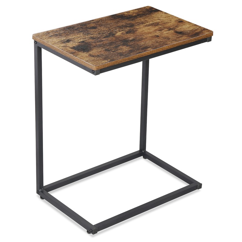 C Shaped End Table Under Sofa Tray for Snack Laptop TV Dinner Rustic Brown Black gallery