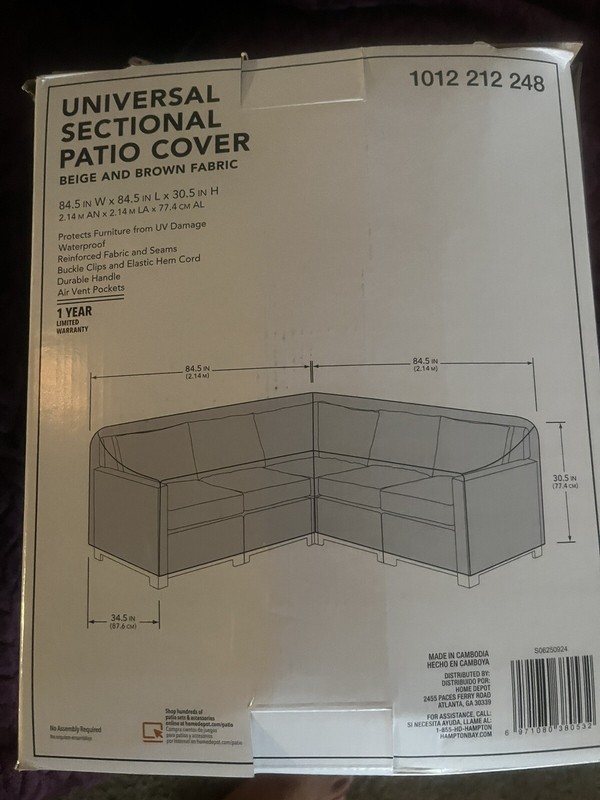 Hampton Bay Universal Sectional V-Shape Patio Furniture Cover Beige & Brown gallery