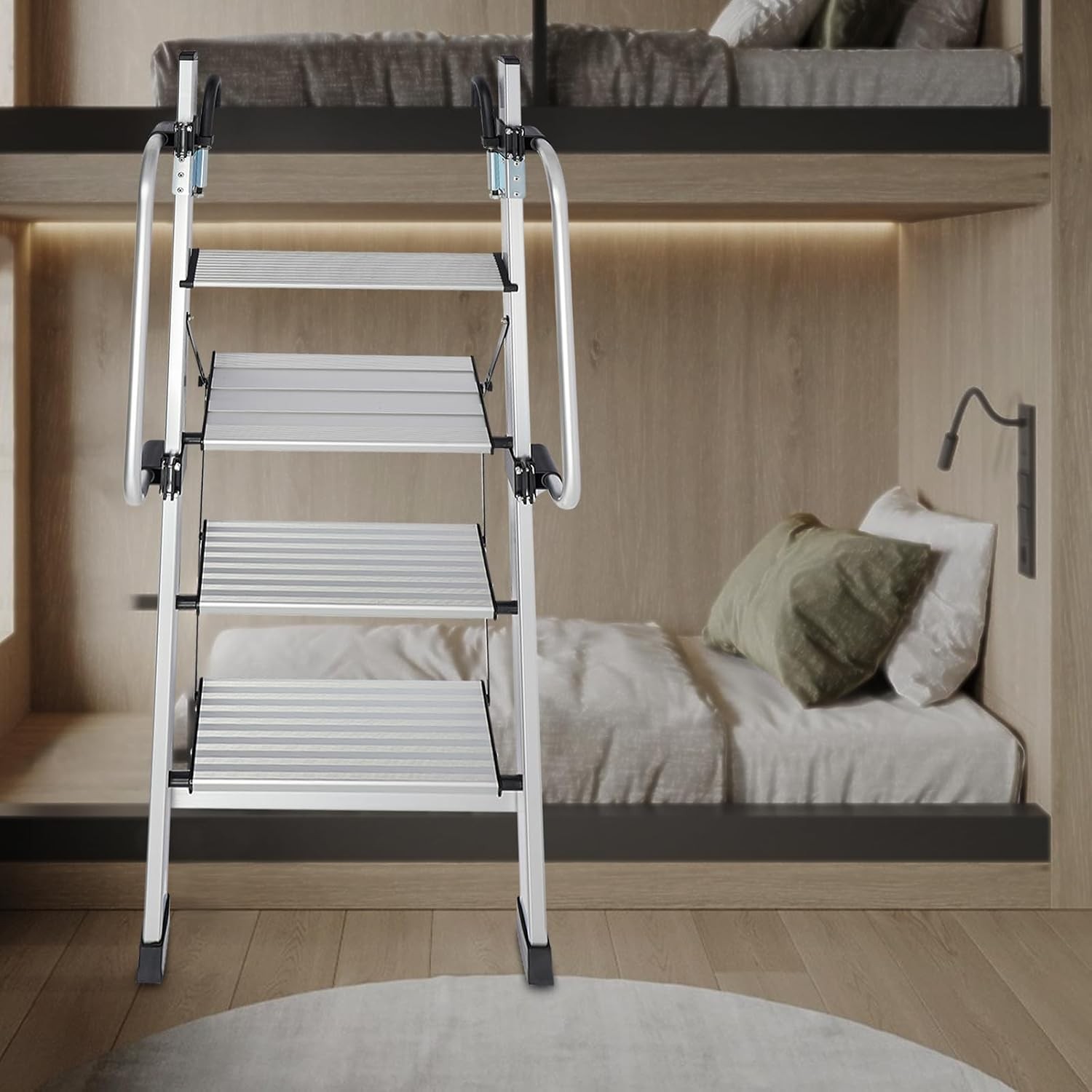 4 Step Aluminum RV Bunk Bed Ladder Adjustable Handrail 4.7ft Folding Ladder gallery