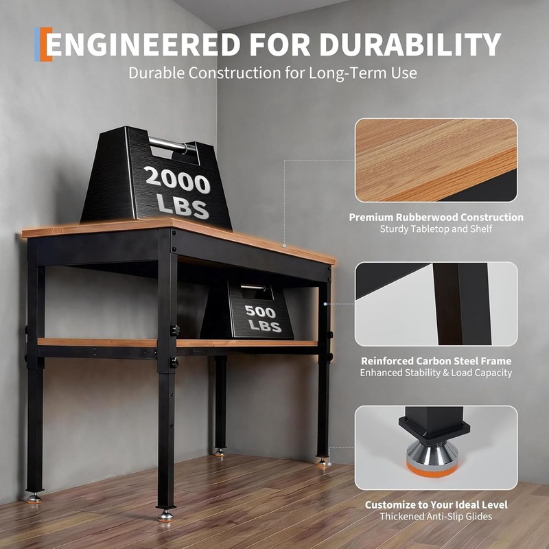 Height Adjustable Workbench 48"x 24" Large Capacity Heavy-Duty Power Outlets gallery