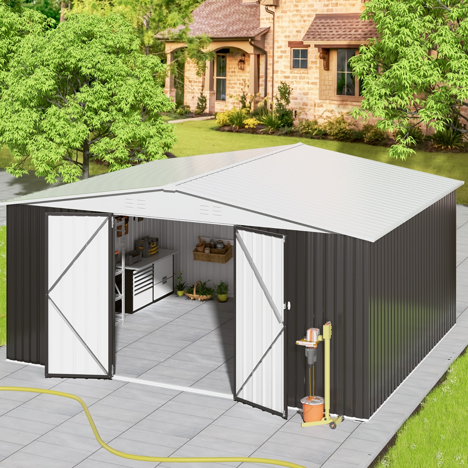 12x14FT Metal Storage Shed, Lockable Outdoor Tool Shed for Garden Patio Backyard gallery