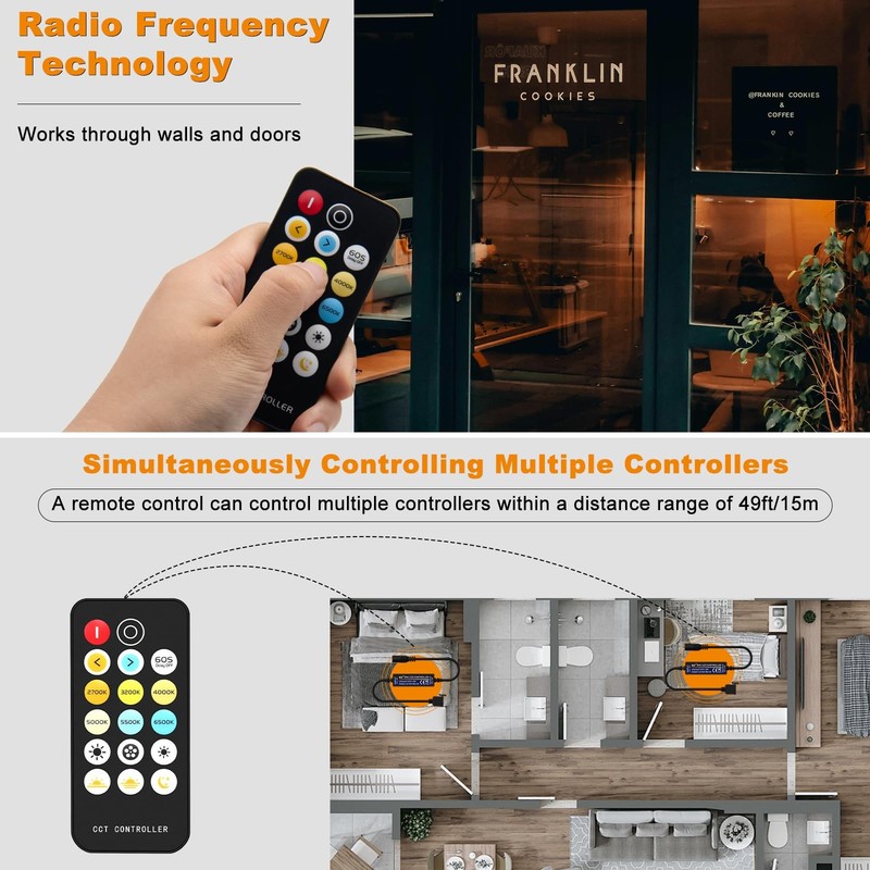 RF Remote Dimmer for CCT Tunable COB LED Strip Lights 17-Key Wireless Control gallery