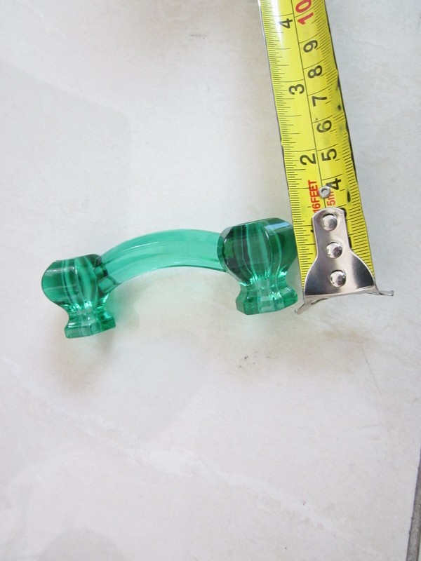 2 EMERALD GREEN GLASS CABINET PULLS DRAWER HANDLES VINTAGE STYLE gallery
