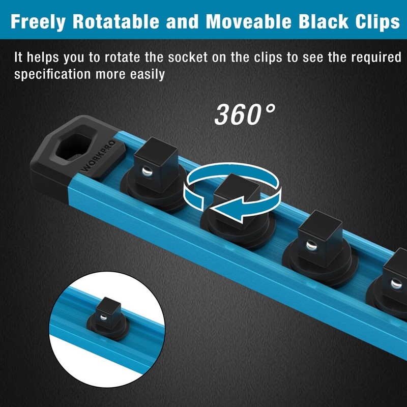 WORKPRO 3/8-Inch Dr Magnetic Socket Organizer Aluminum Alloy Socket Rail Holders gallery
