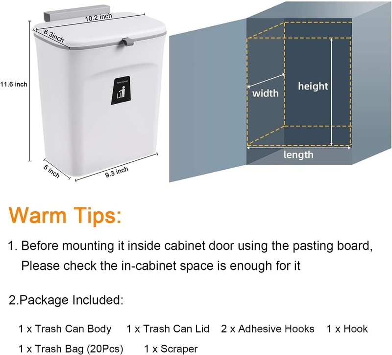 Kitchen Compost Bin 2.4 Gallon Odorless Hanging Trash Can with Lid gallery