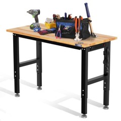 WORKPRO 48″ Adjustable Workbench, Rubber Wood Top Heavy-Duty Workstation NEW