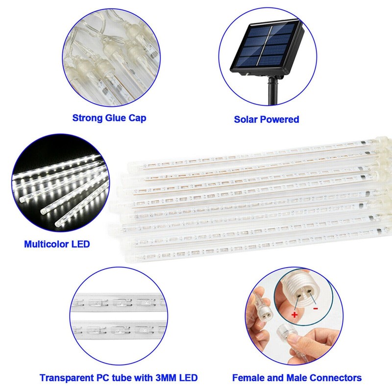 288 LED Solar Meteor Shower Rain Falling Icicle String Lights 8 Tube Tree Decor gallery