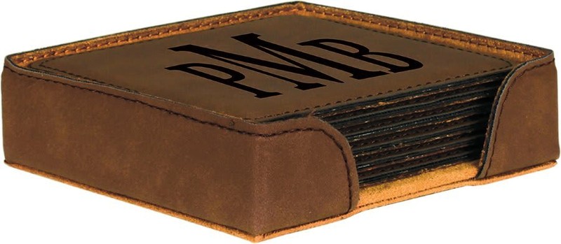 4" Square Laserable Leatherette Coaster With Holder (6 pack) gallery