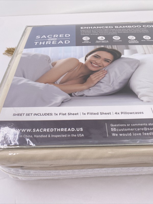Sacred Thread Bamboo Sheet Set Twin XL Cream 6 Pieces Deep Pockets Cooling gallery