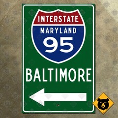 Interstate route 95 Baltimore Maryland directional arrow guide road sign 10×15