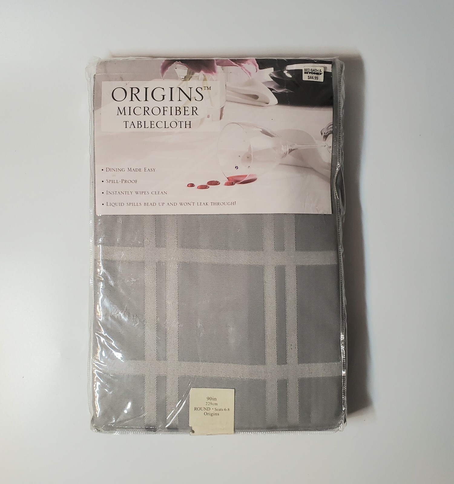 Origins Gray 90" Round Spill-Proof Microfiber Tablecloth Grey Rare Retired gallery
