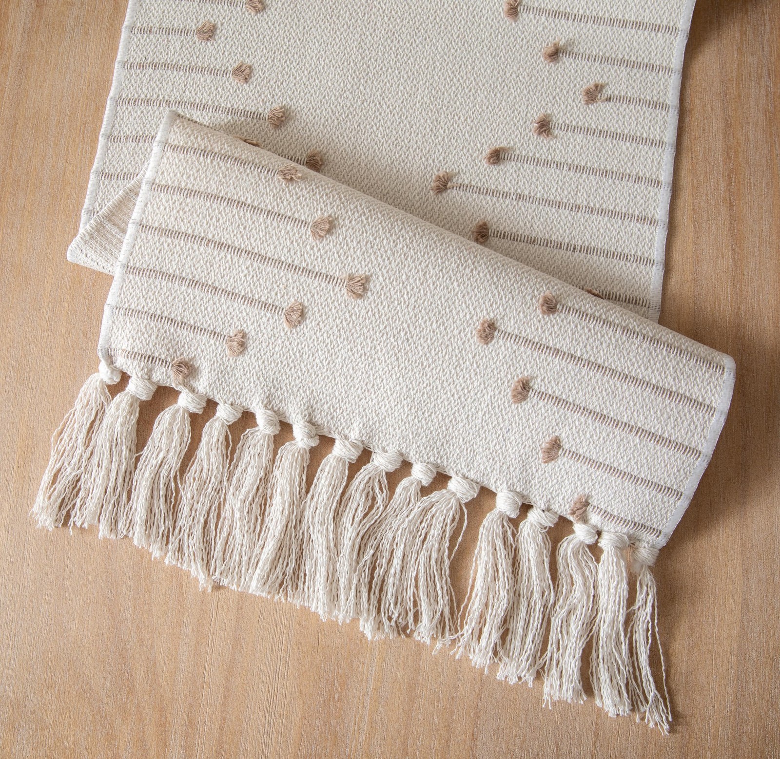 Boho Table Runner 13x48" Natural Cotton Woven Tassels Home Dining Decor Farmhous gallery