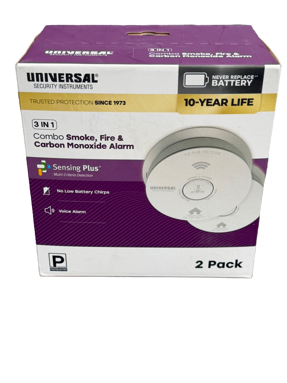 USI 2-Pack 10-Year Battery Comb Smoke+Carbon Monoxide Detector Voice Alarm gallery