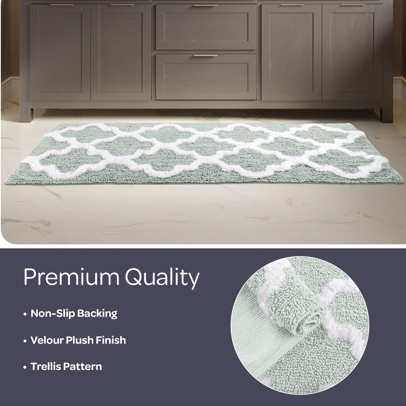 100% Cotton Bathroom Rug - 24x60-Inch Bathmat with Trellis Pattern and Non-Sl... gallery