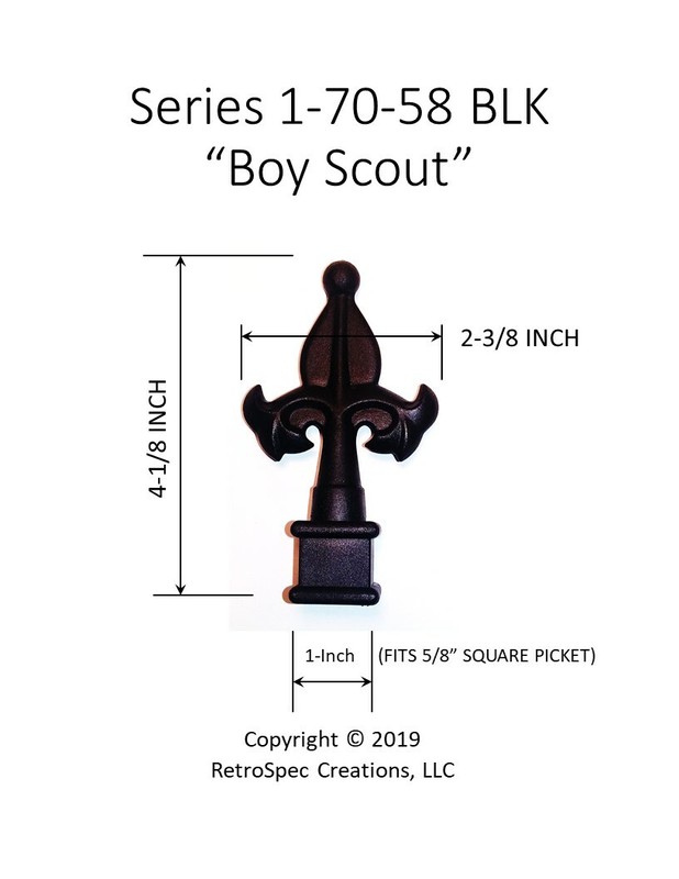 10 EACH (5/8-INCH) BLACK PLASTIC IRON FENCE FINIAL TOPS 1-70-58 BOY SCOUT gallery