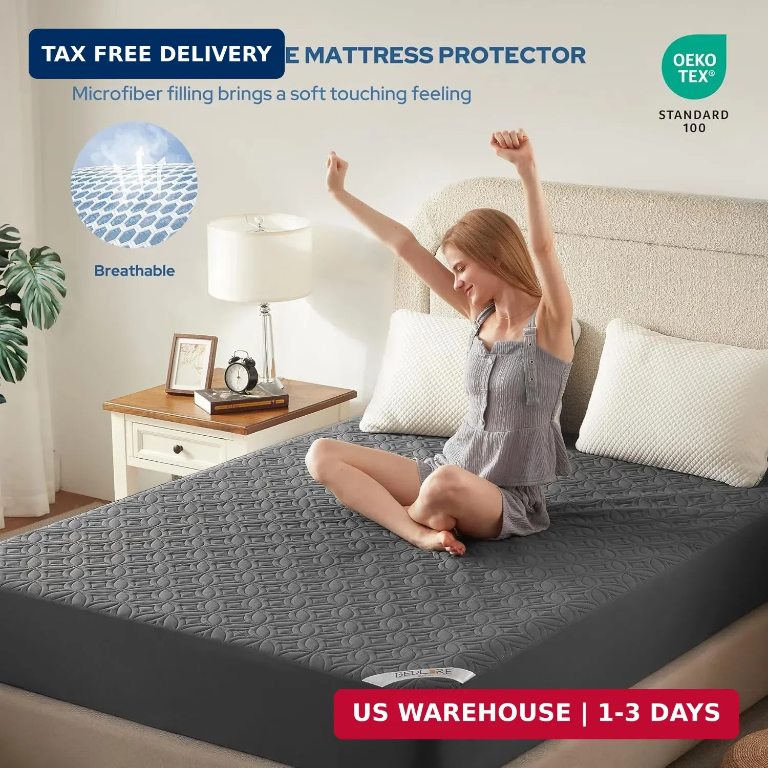 BEDLORE Waterproof Mattress Protector, Queen Size Mattress Pad Noiseless with De gallery