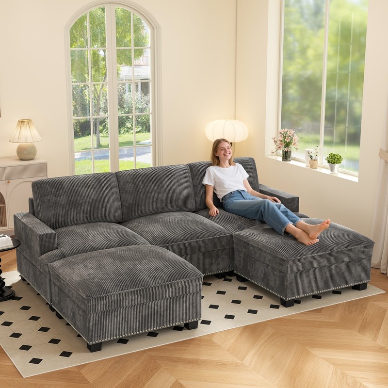 Canmov Cloud Modular Sectional Sofa with Movable Ottoman, Gray Convertible Couch gallery