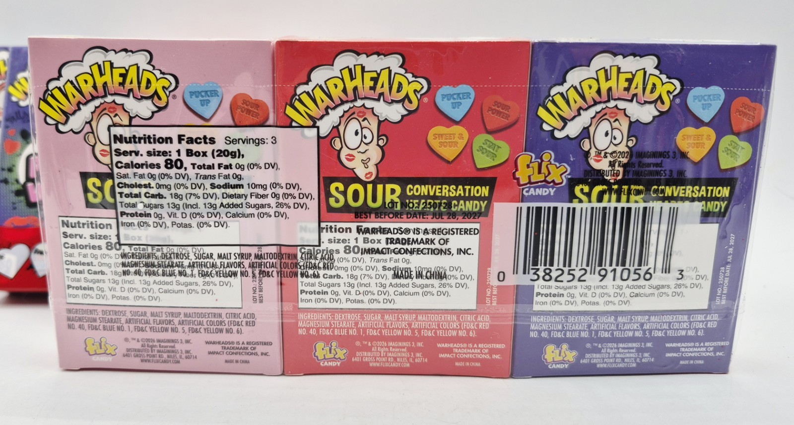 5 Packs WARHEADS Valentines Sour Conversation Hearts 15 Boxes Ttl EXP 7/28/27 gallery