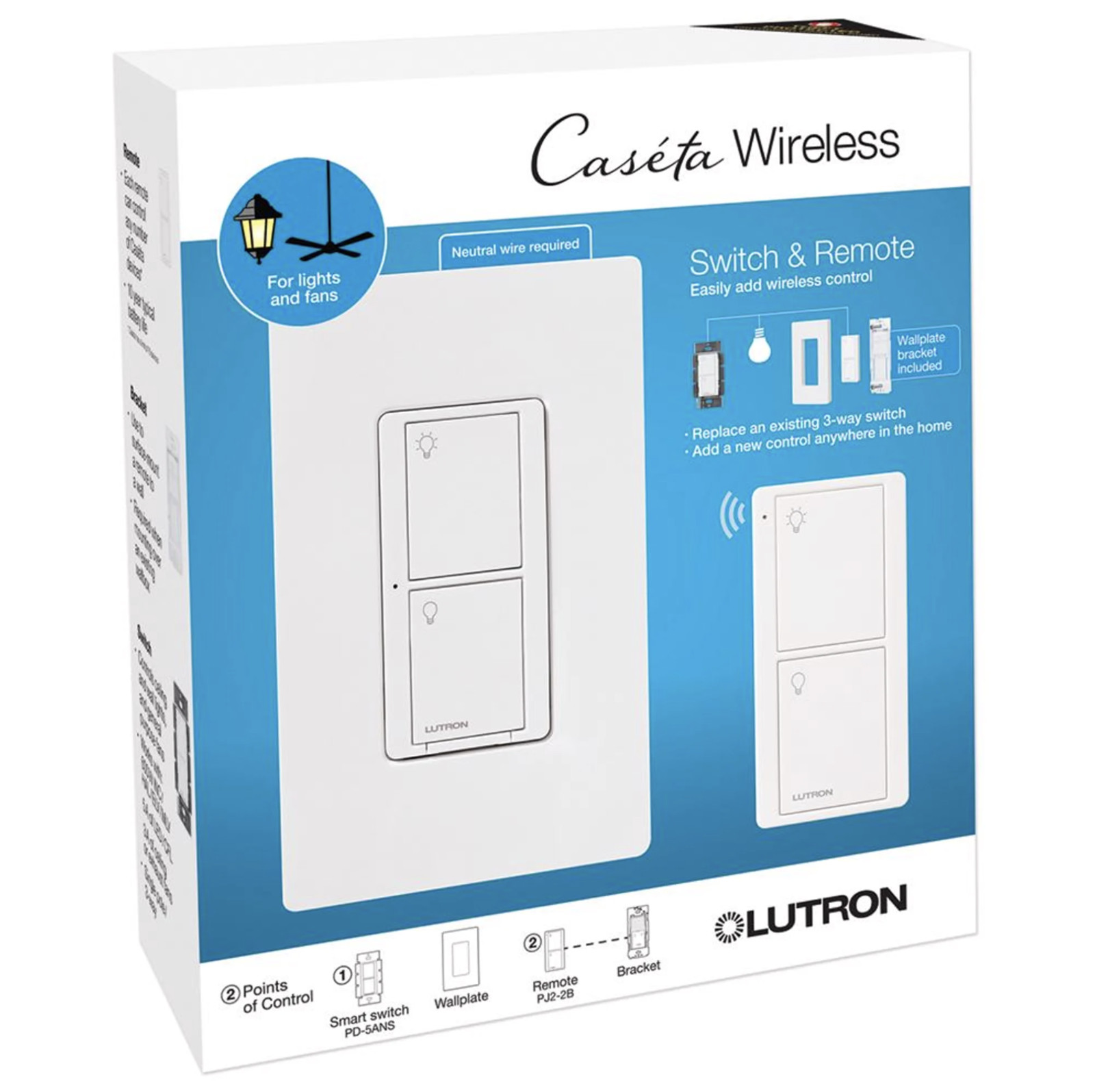 Lutron Caseta Wireless Smart Switch Kit with Remote (P-PKG1WS-WH-R) NB+ FS gallery