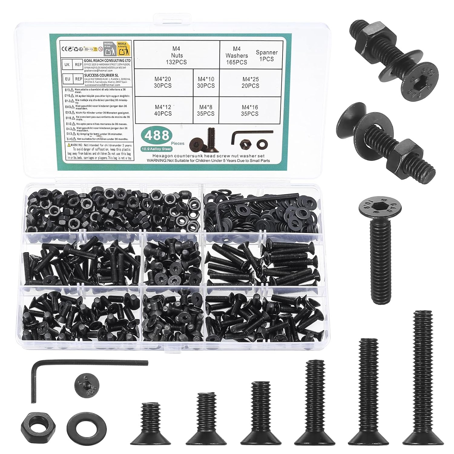 M3M4M5M6M8 Hex Socket Head Countersunk Screws Bolts Nuts Washers Assortment Kit gallery