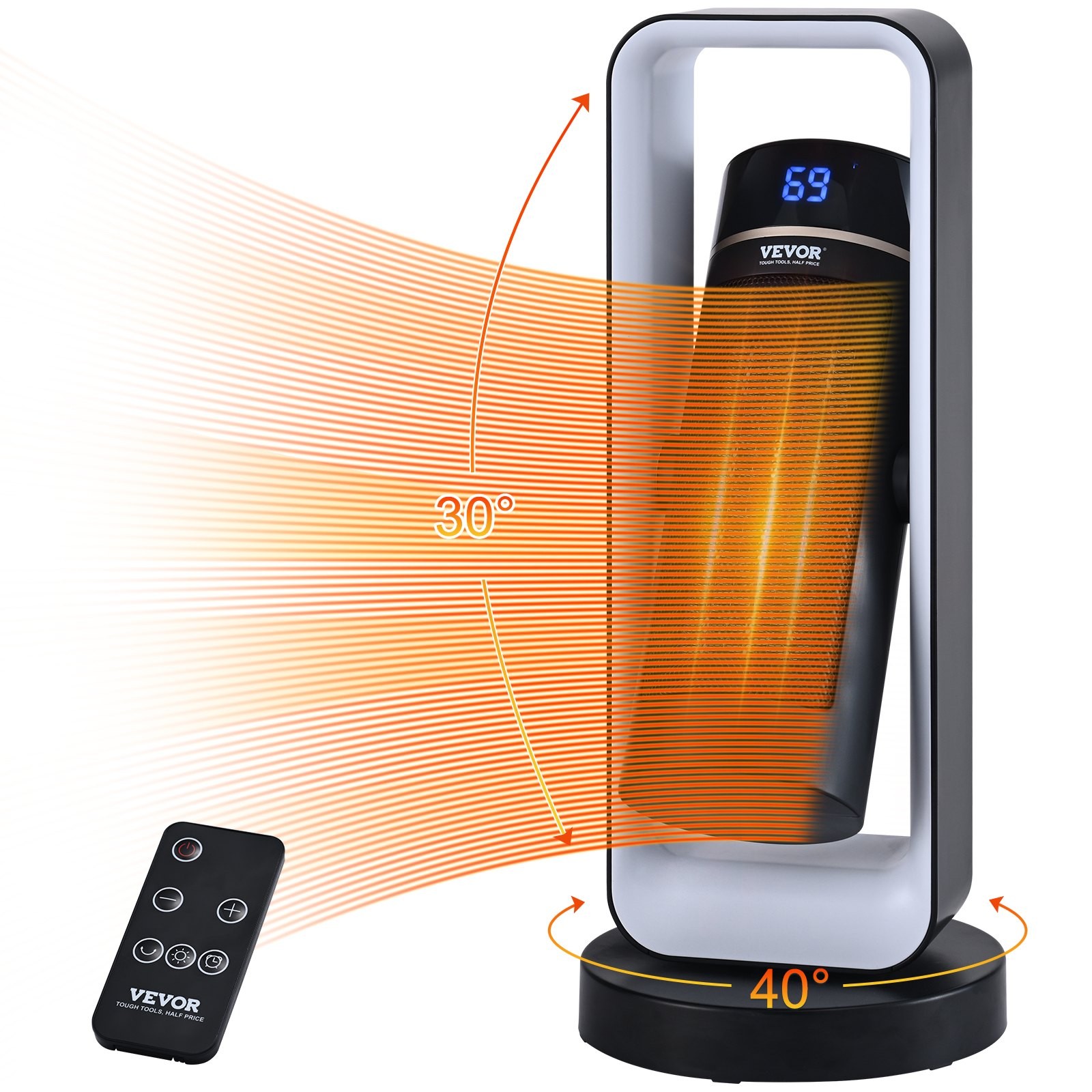 Electric Space Heater with Thermostat Remote Control, 1000W/1500W 2-Level Adjust gallery