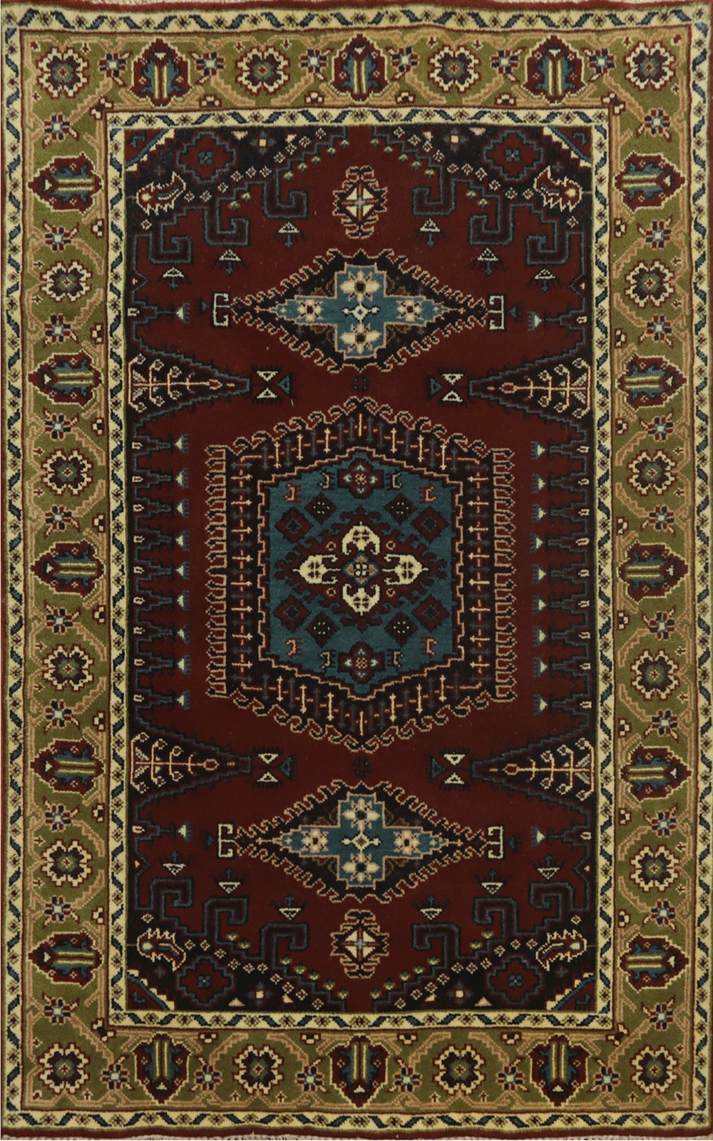 Geometric Red/ Green Room Size Area Rug Wool Hand-knotted Tribal Carpet 5x8 gallery