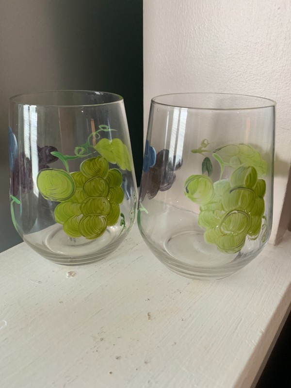 Stemless Wine Glasses Hand Painted Grape Design Set Of 4 gallery
