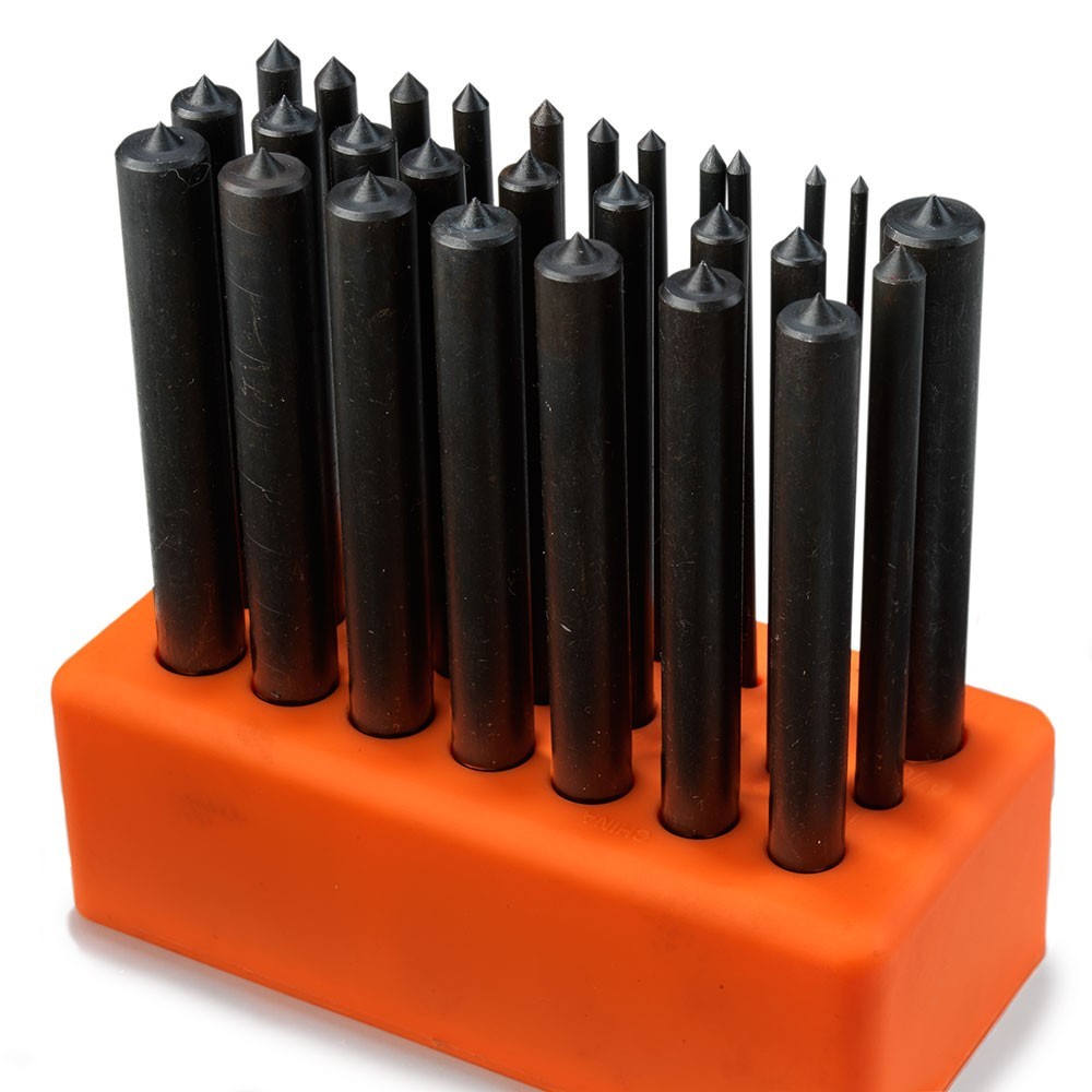 28PC TRANSFER PUNCH SET 3/32" THROUGH 1/2" THREADED DRILLED REAMED HOLES