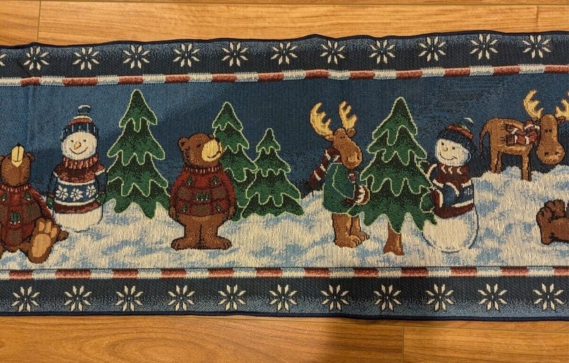 Holiday Table Runner 12x70 Rustic Moose Snowman Bear Forest Rustic Decor gallery
