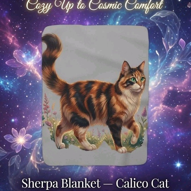 Sherpa Fleece Throw Blanket Multicolor Calico Cat Floral Rectangular gallery
