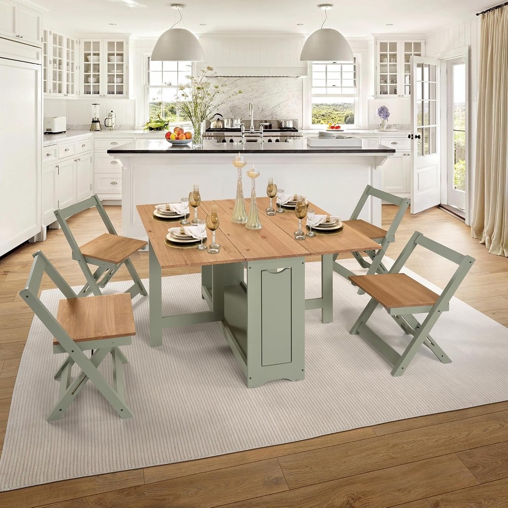 Santos Butterfly Folding Dining Table Set with 4 Chairs – Space-Saving Table