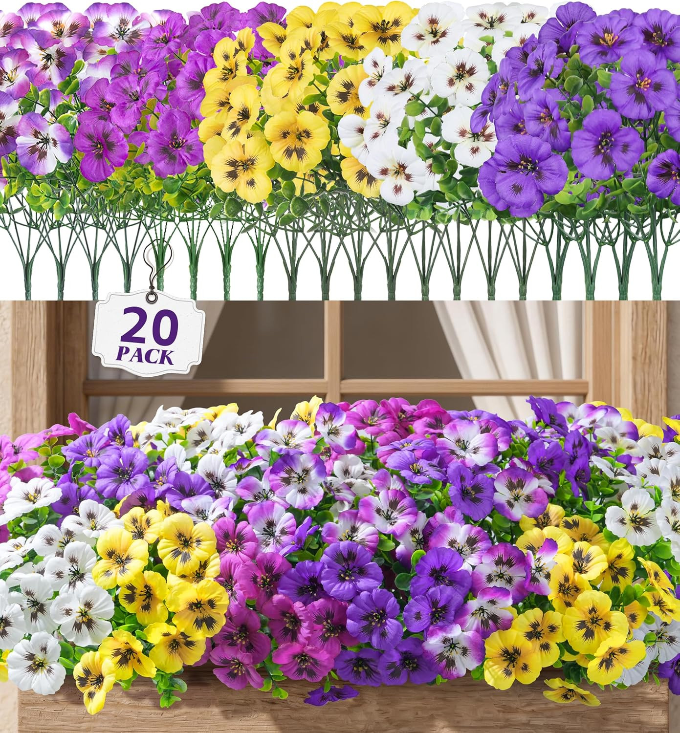 20PCS Fake Artificial Pansy Flowers for Outdoors Spring Decor, Faux Silk Pansies gallery