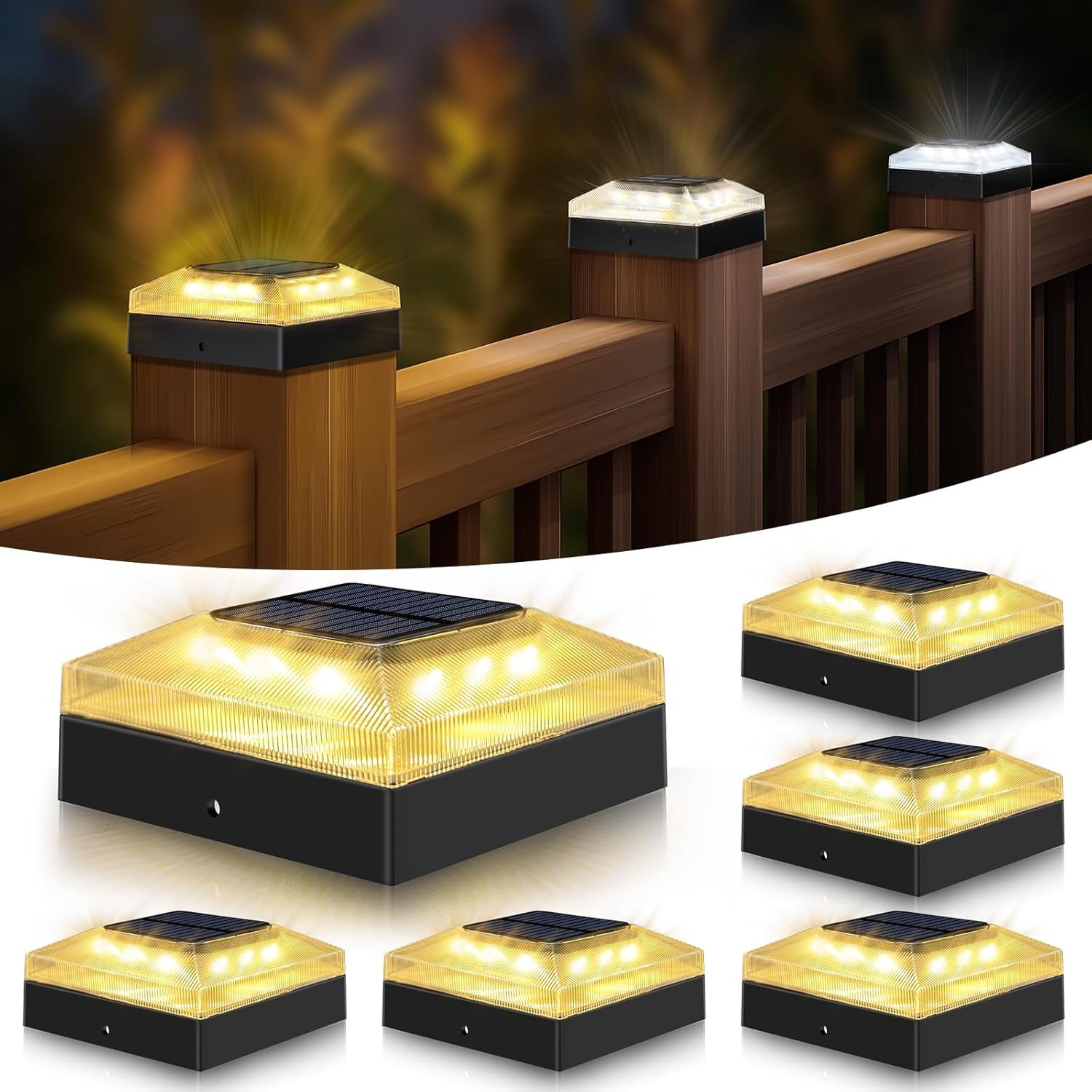 6x Solar Post Cap Light For 4x4/5x5/6x6 Outdoor Waterproof LED Deck Fence Light gallery