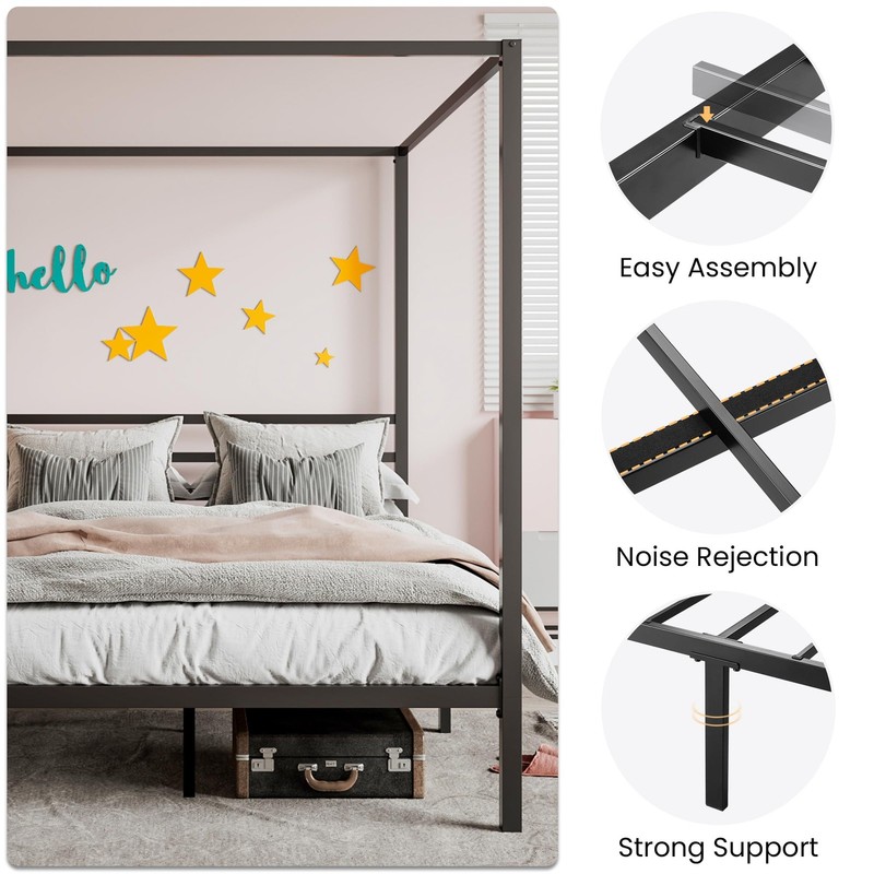 SHA CERLIN Canopy Bed Frame Full Size/Mattress Foundation with Metal Slats Su... gallery